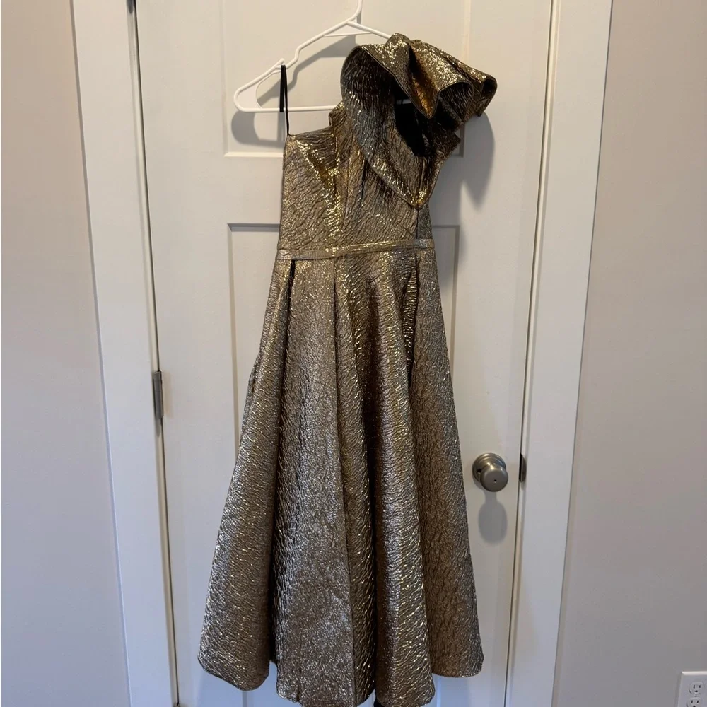 Mac Duggal Gold One Shoulder Dress - Picture 4 of 10